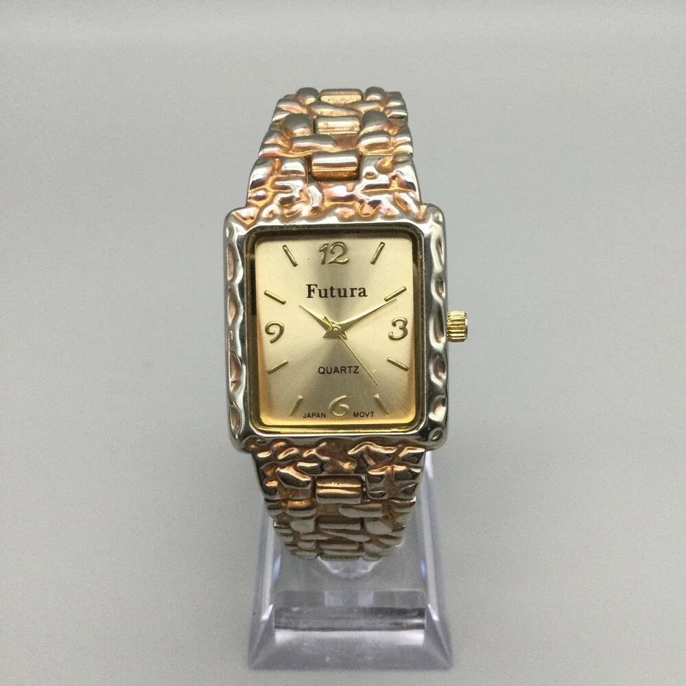 Futura Womens Watch 28mm Nugget Style Two Tone Bracelet 18871 New Battery 7
